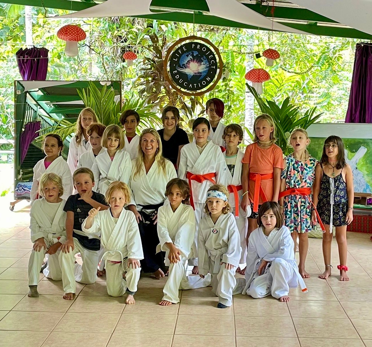 Meredith with kids martial arts class